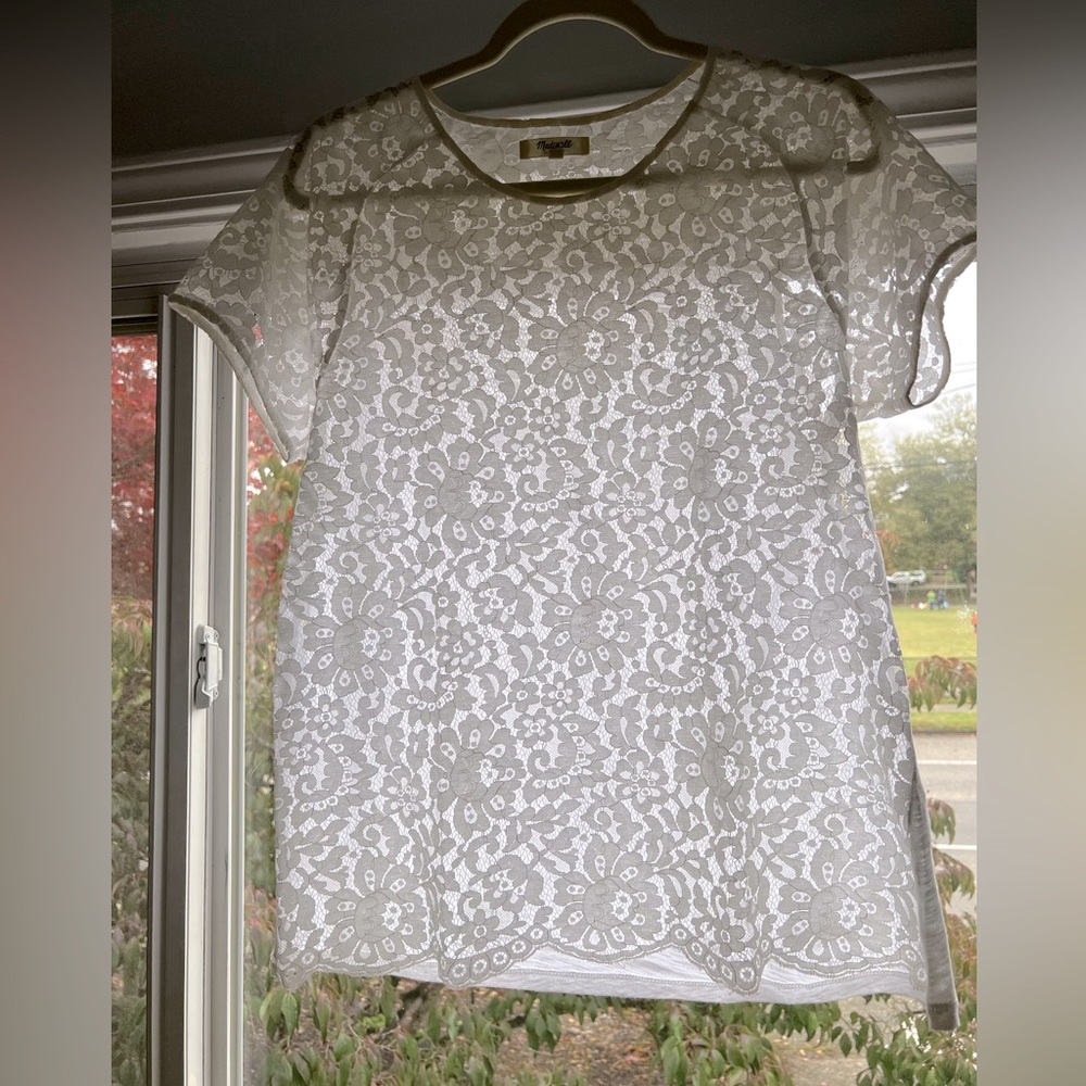 White lace tee for a dressy look with comfy feels